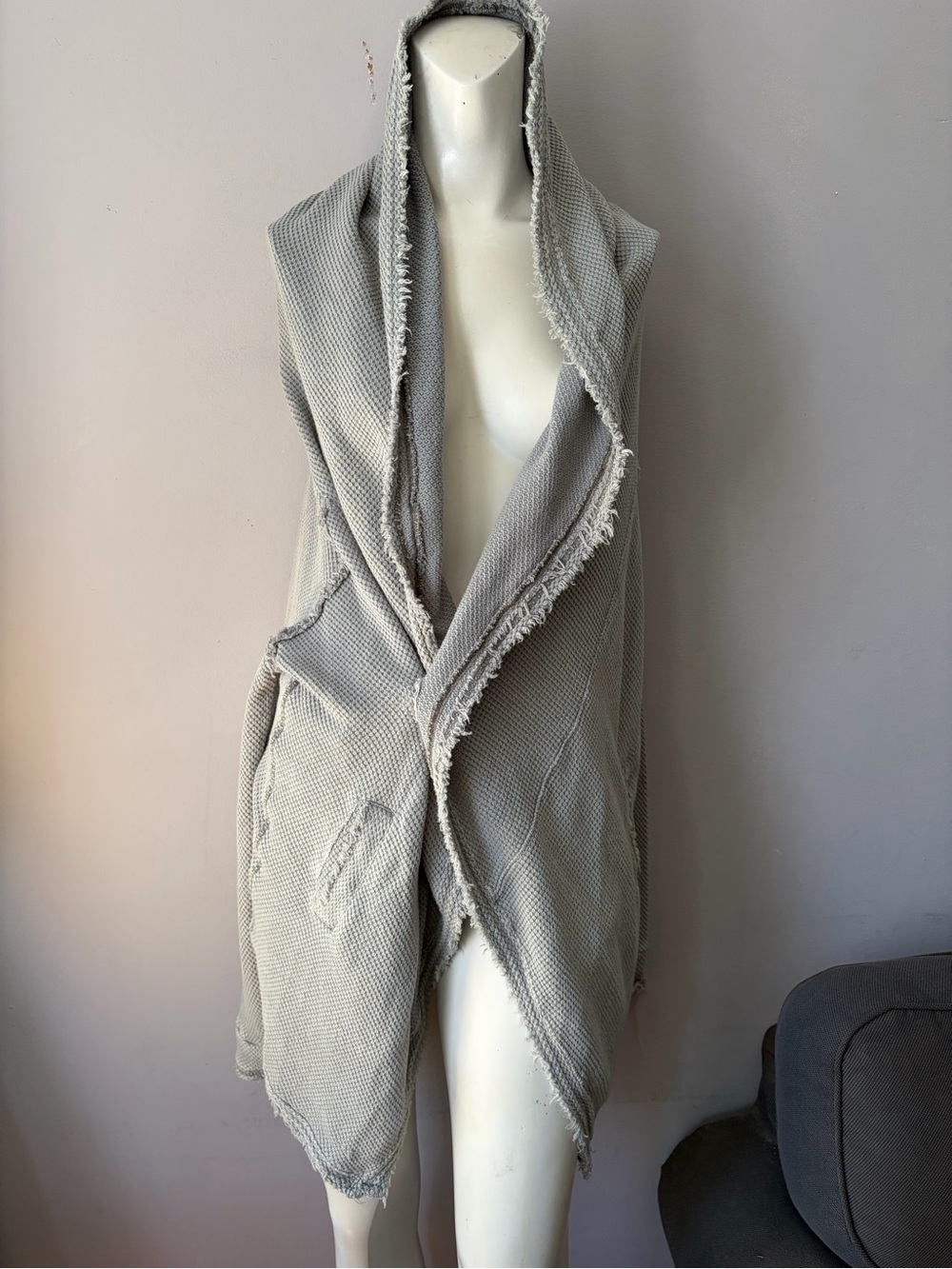 Free People Waffle Knit Oversized Ruffle Draped Hoodie Cardigan